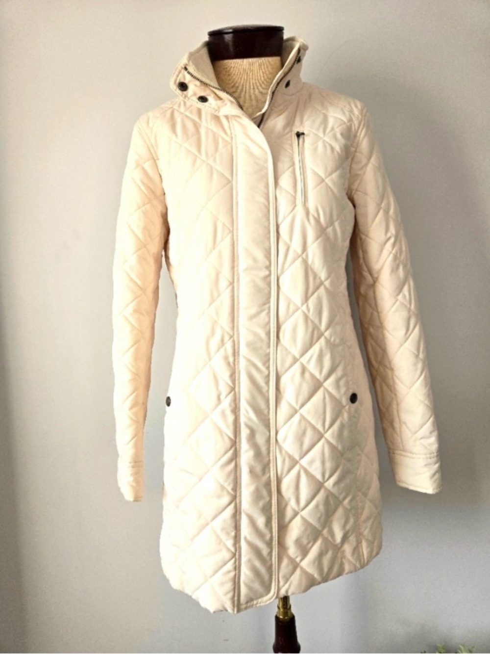 Ralph Lauren Cream Quilted Long Pea Coat